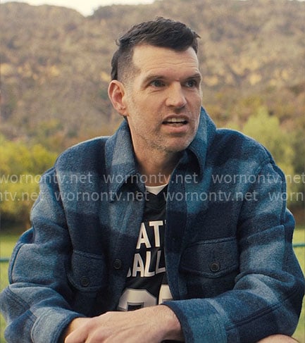 Sasha's blue checked shirt jacket on Nobody Wants This