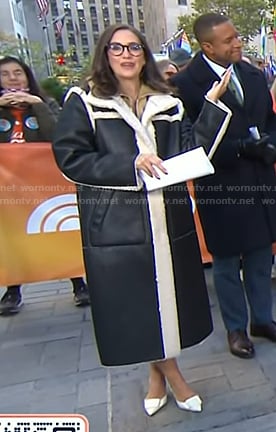 Savannah's black leather sherpe coat on Today