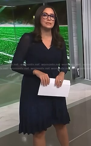 Savannah's navy print wrap dress on NBC News Daily
