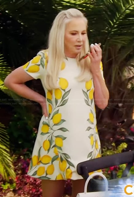 Shannon's lemon print mini dress on The Real Housewives of Orange County