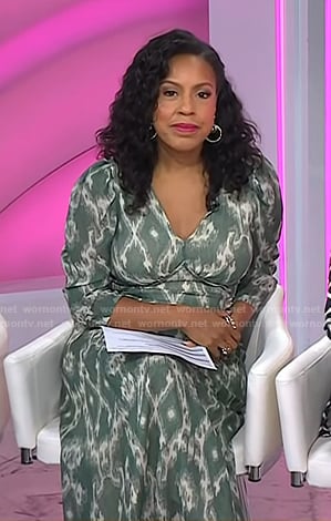 Sheinelle's green printed v-neck dress on Today