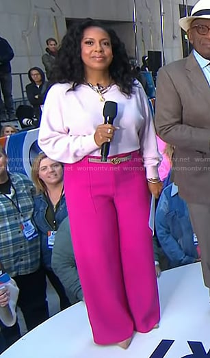 Sheinelle's pink sweater and wide-leg pants on Today