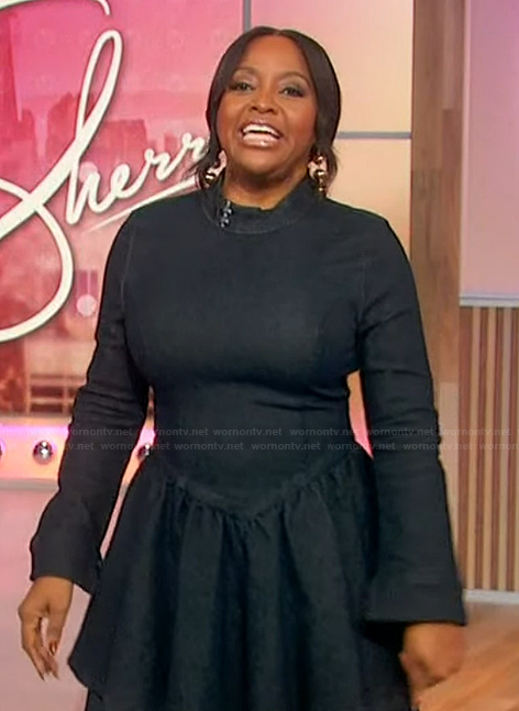 Sherri's denim flare mini dress on Sherri