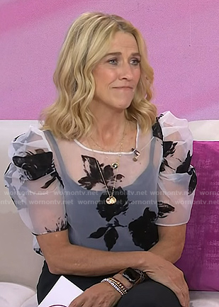 Sheryl Crow's white floral puff sleeve organza top on Today