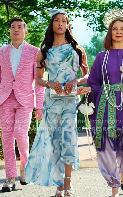 Sofia's blue abstract print dress on Loot