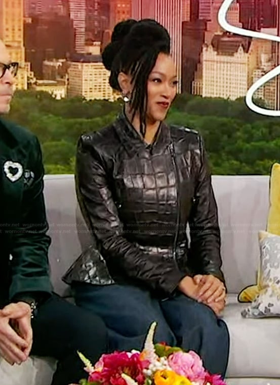 Sonequa Martin-Green's leather peplum jacket on Sherri