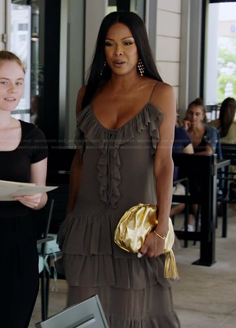 Stacey's ruffle sheer maxi dress on The Real Housewives of Potomac