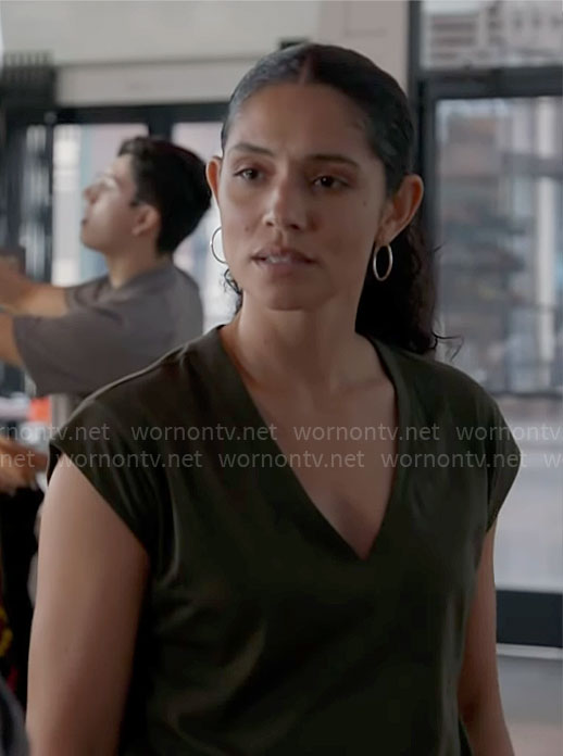 Stella's green v-neck t-shirt on Chicago Fire
