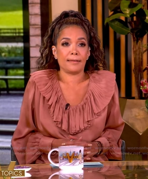Sunny's pink ruffle top and maxi skirt on The View