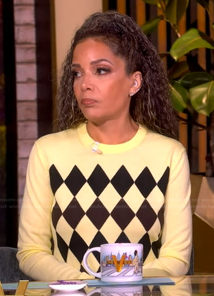 Sunny's yellow argyle print sweater on The View