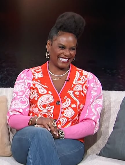Tabitha Brown's paisley print cardigan on Access Hollywood