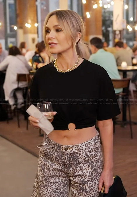 Tamra's black ring detail top and pants on The Real Housewives of Orange County