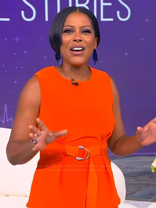 Tamron's orange belted vest on Tamron Hall Show