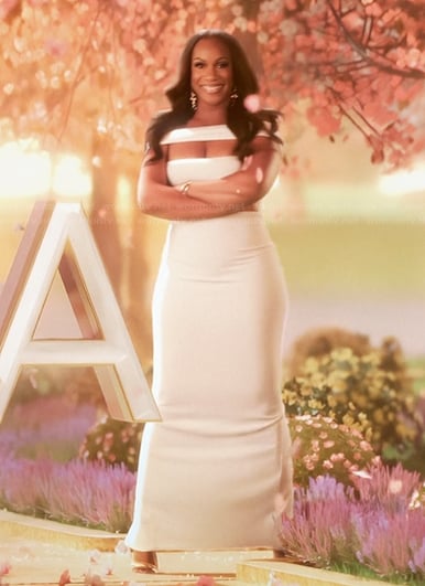 Tia's white cutouts off shoulder dress on The Real Housewives of Potomac