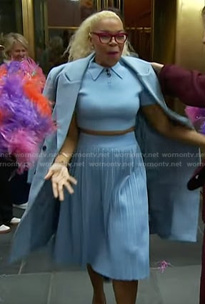 Tiffany Drummond's blue cropped polo and skirt on Today
