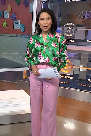 Vicky's green rose print blouse and pink pants on NBC News Daily