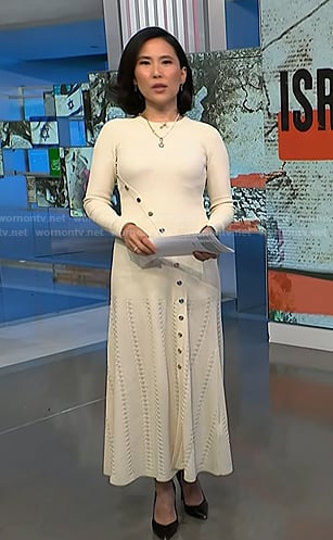 Vicky's white button detail dress on NBC News Daily