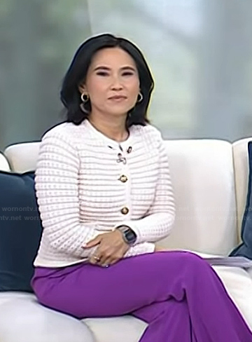 Vicky's white ribbed cardigan on Today