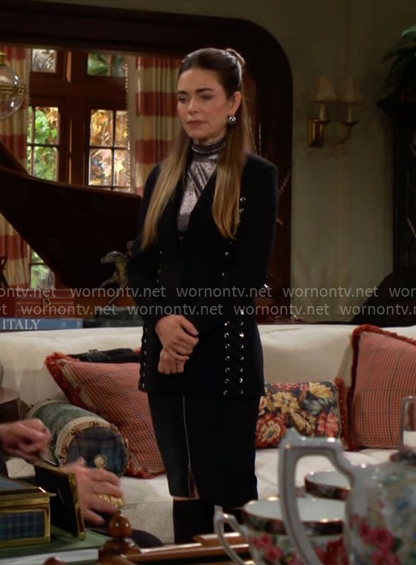 Victoria's black lace-up blazer on The Young and the Restless