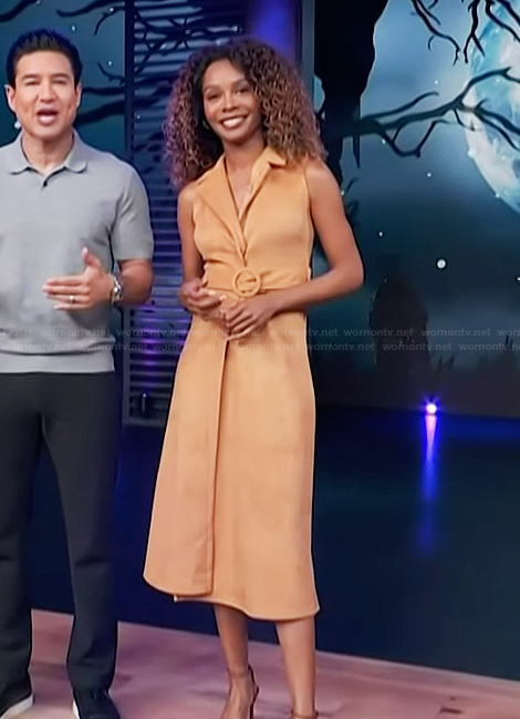 Zuri's beige suede wrap dress on Access Hollywood