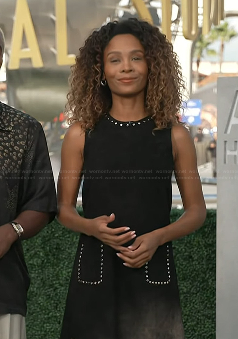 Zuri's black studded trim dress on Access Hollywood