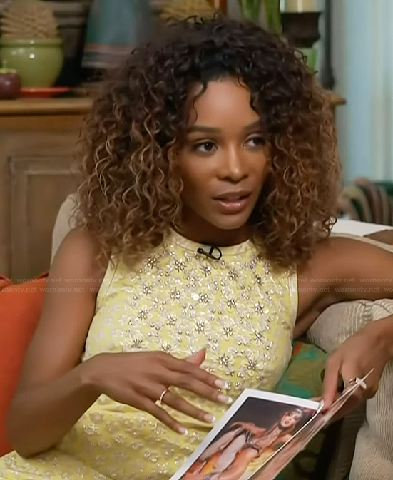 Zuri's yellow embellished dress on Access Hollywood