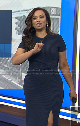 Adelle's navy striped dress on Today