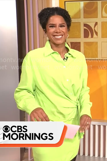 Adriana Diaz's lime green shirt and skirt set on CBS Mornings