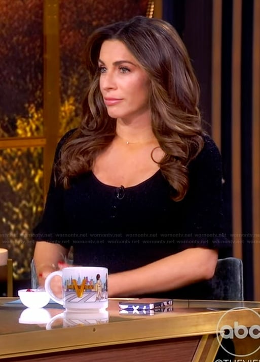 Alyssa's black pointelle knit dress on The View