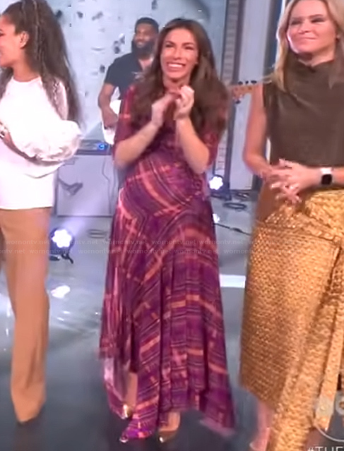 Alyssa's pink plaid asymmetric dress on The View
