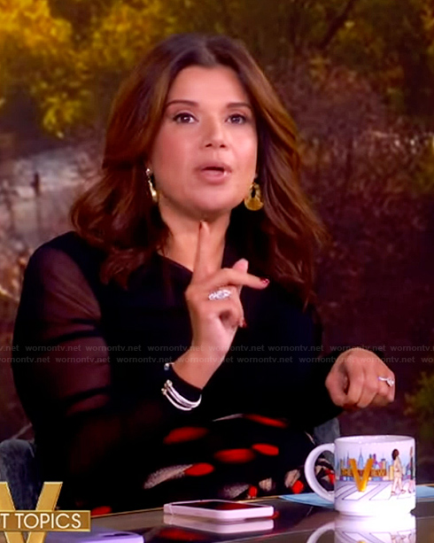 Ana's printed skirt and sheer top on The View