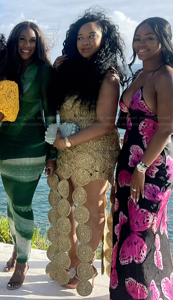 Angel's beige crochet knit halter dress on The Real Housewives of Potomac