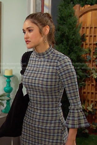 Ari's blue plaid bell cuff dress on Days of our Lives