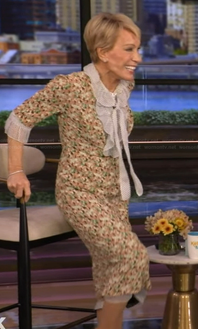 Barbara Corcoran's floral print tie neck dress on Live with Kelly and Mark