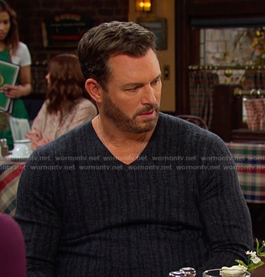 Brady's navy v-neck sweater on Days of our Lives