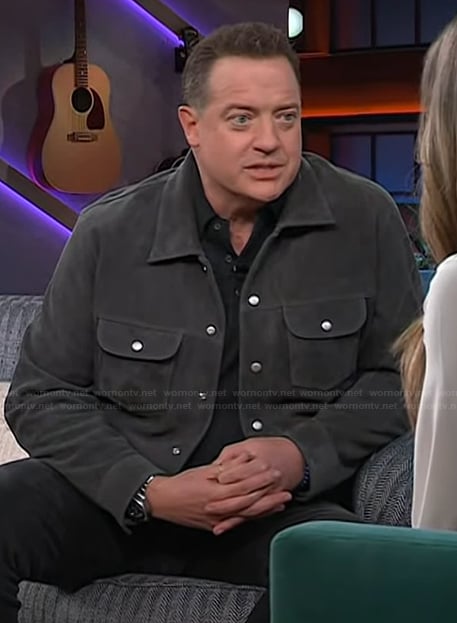 Brendan Fraser's gray suede jacket on The Kelly Clarkson Show