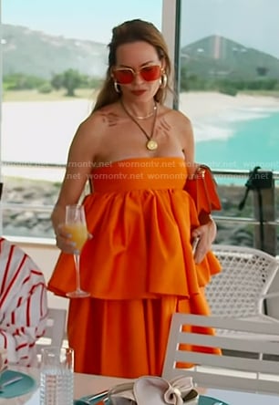 Britani's orange tiered strapless dress on The Real Housewives of Salt Lake City