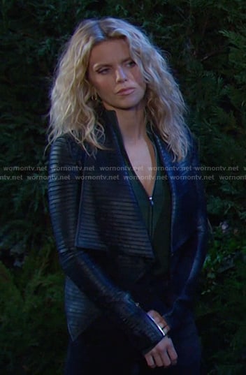 Cat's black pleated leather jacket on Days of our Lives