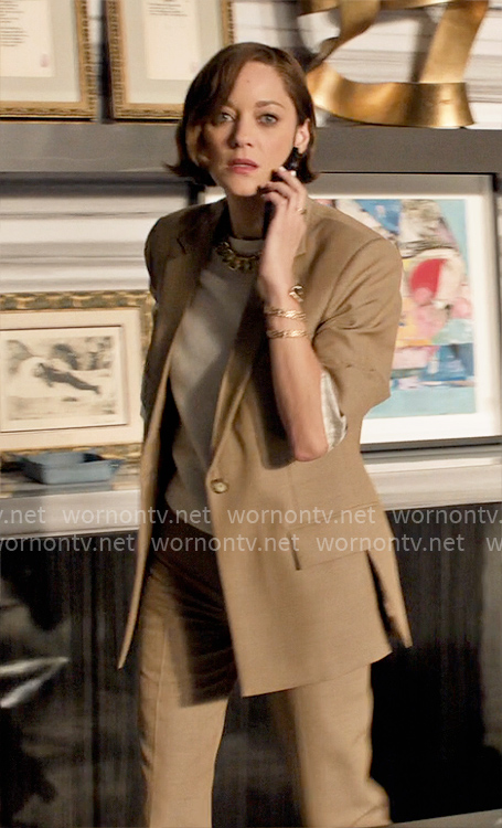 Celine's beige suit on The Morning Show