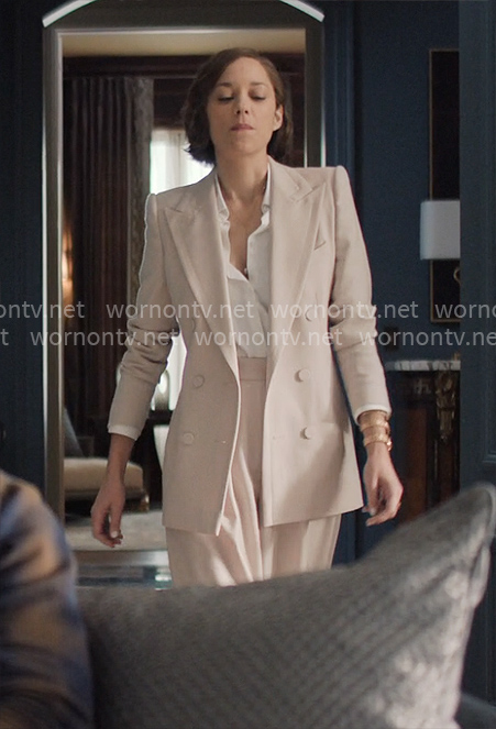 Celine's light pink suit on The Morning Show