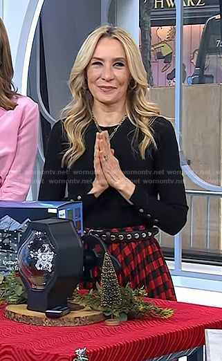 Chassie's black button sleeve sweater and red check skirt on Today