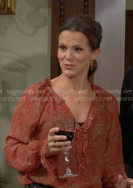 Chelsea's red printed top with ruffle trim on The Young and the Restless