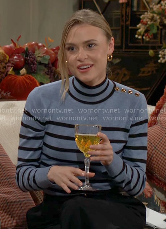Claire's blue striped sweater on The Young and the Restless