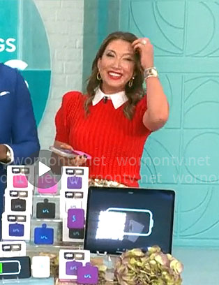 Courtney Cason's red short-sleeve sweater on CBS Mornings