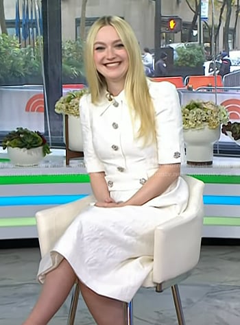 Dakota Fanning's white embellised button dress on Today