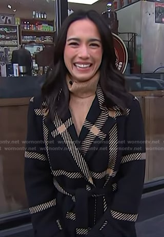 Emilie's black plaid wrap coat on Today