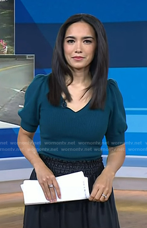 Emilie's teal sweater and leather maxi skirt on Today