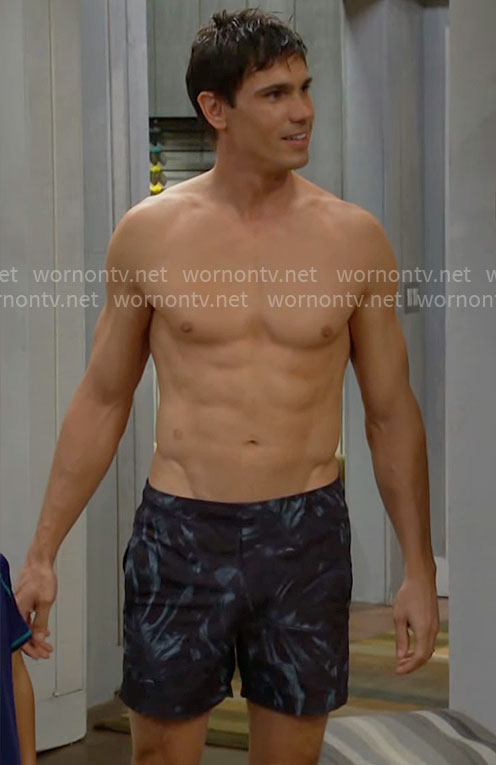 Finn's printed swim shorts on The Bold and the Beautiful