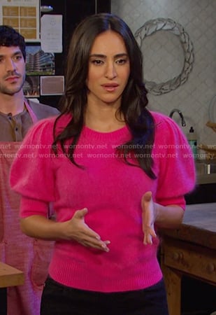 Gabi's pink puff sleeve sweater on Days of our Lives