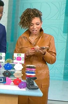 Gabrielle Kerr's brown leather shirtdress on CBS Mornings